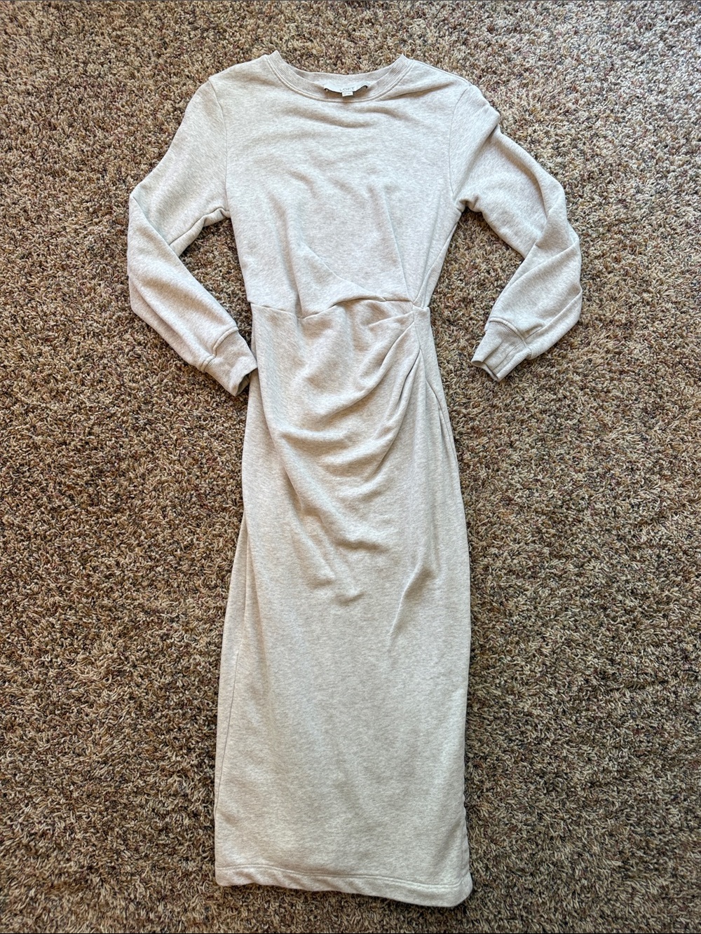 LOFT Light Heather Gray Long Sleeve Midi Knit Dress